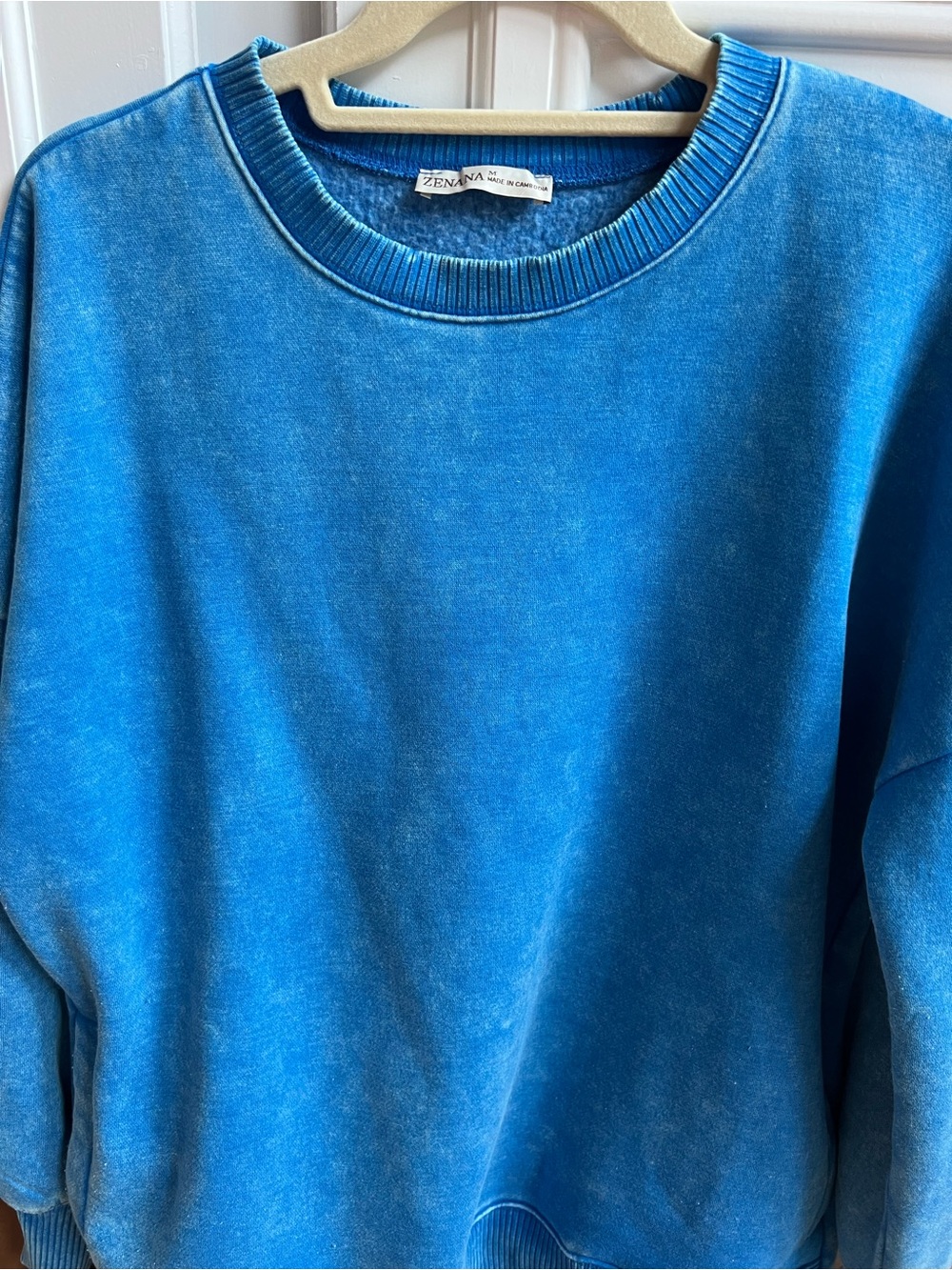 Zenana Ocean Blue Oversized fleece super soft acid wash Sweatshirt - Picture 11 of 11
